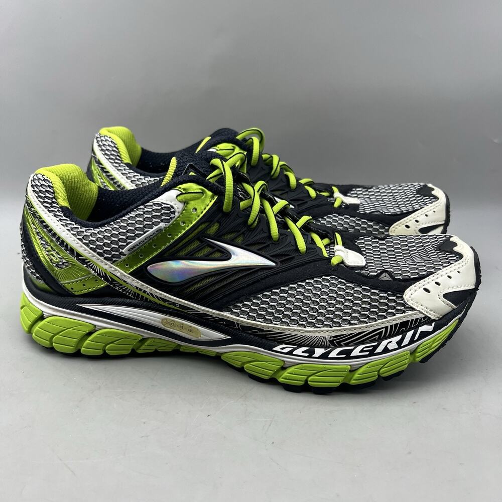 Brooks Glycerin 10 Running Shoes Men Size 9.5 D Green Mesh Comfort Low Sneakers